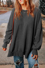 Dropped Shoulder Round Neck Long Sleeve Blouse - Ladyez