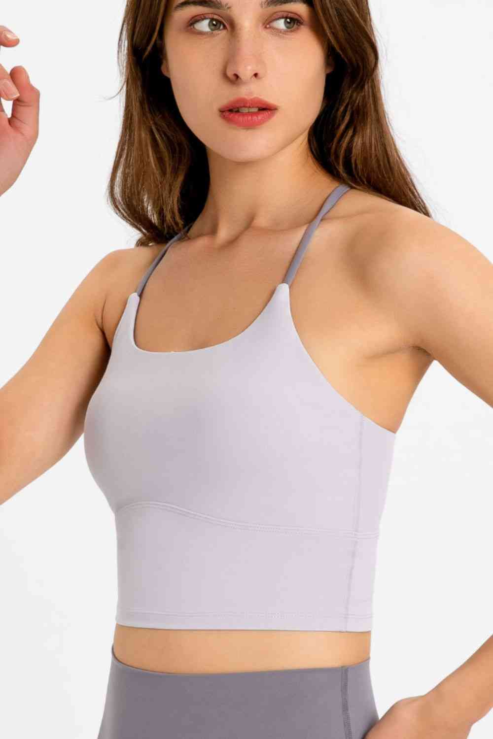 Crisscross Back Scoop Neck Sports Cami - Ladyez