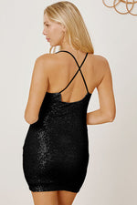 Sequin Spaghetti Strap Mini Wrap Dress - Ladyez