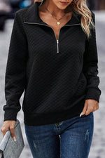 Half Zip Collar Solid Color Long Sleeve Sweatshirt - Ladyez
