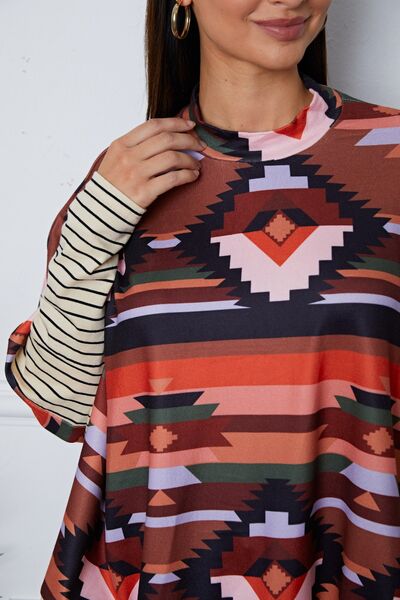 Geometric Striped Splicing Round Neck Blouse - Ladyez