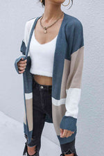 Color Block Dropped Shoulder Cardigan - Ladyez