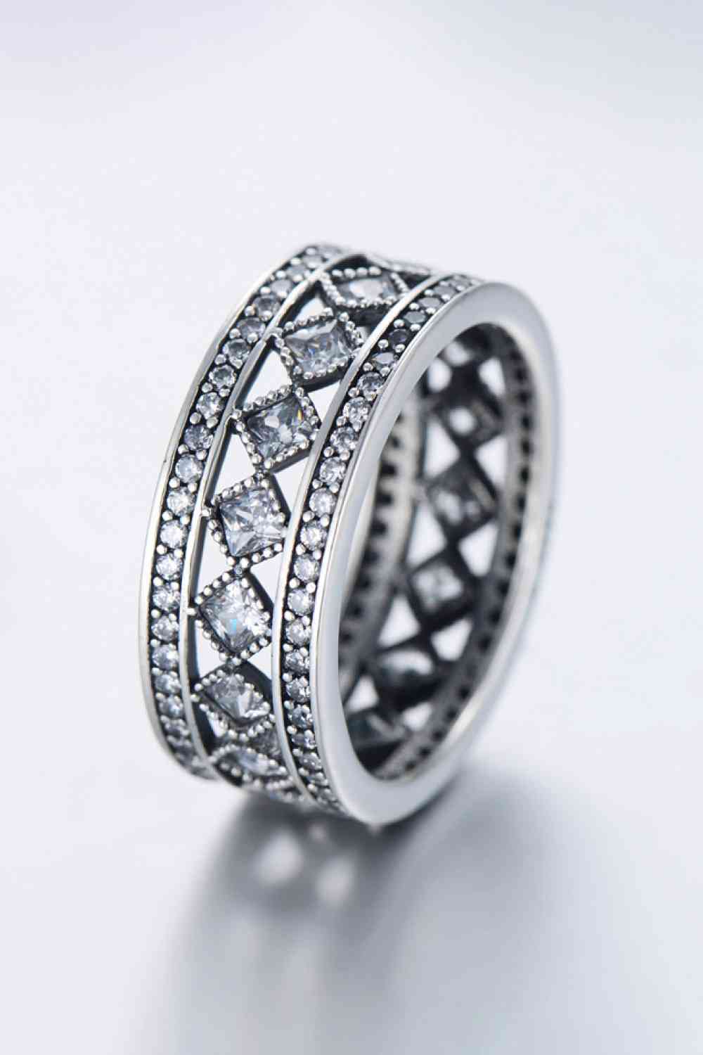925 Sterling Silver Cutout Cubic Zirconia Ring - Ladyez