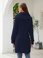 Turtleneck Waffle-Knit Slit Sweater Dress - Ladyez