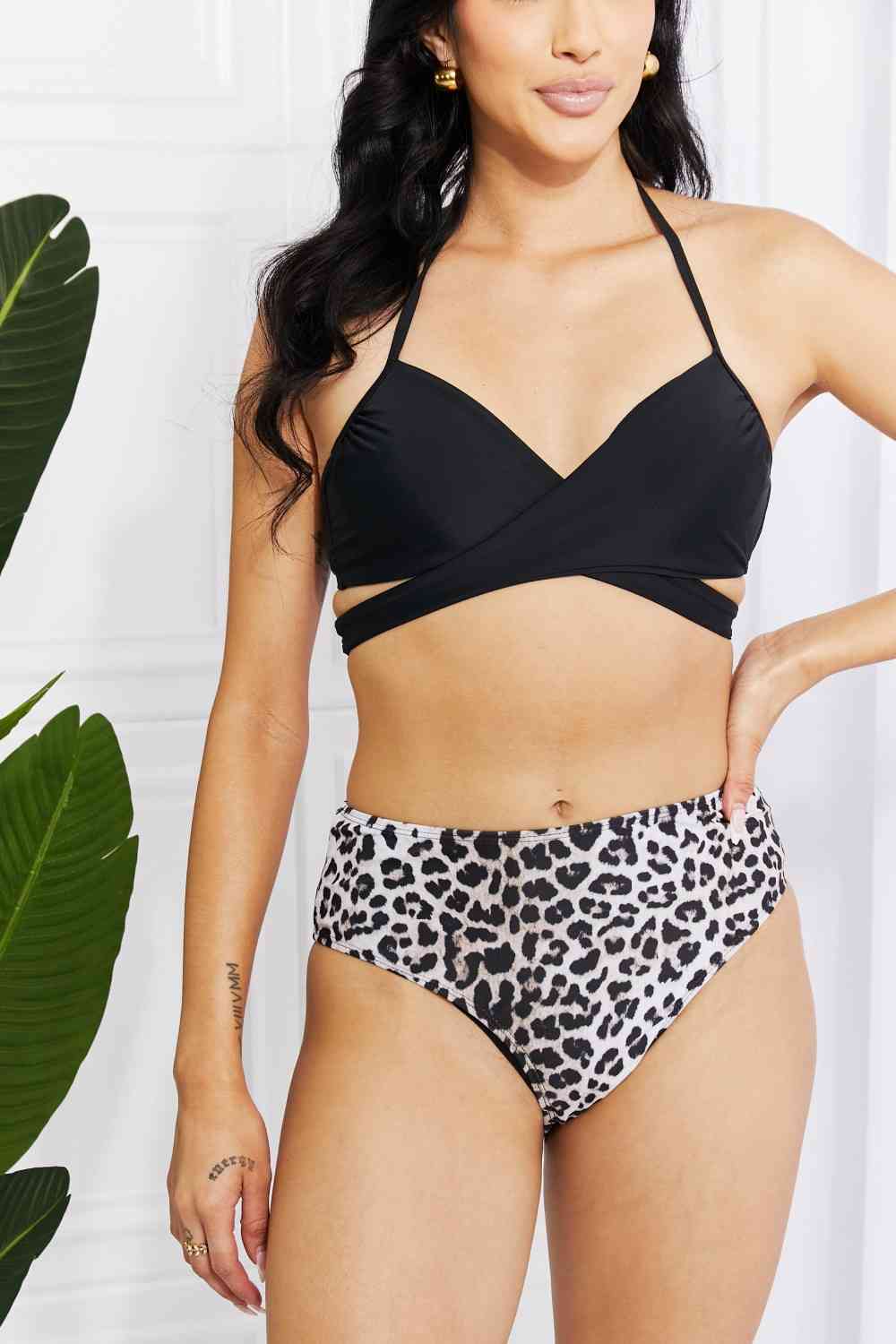 Marina West Swim Summer Splash Halter Bikini Set in Black - Ladyez
