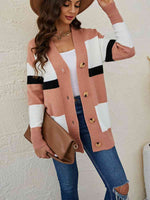 Color Block Button Down Cardigan - Ladyez