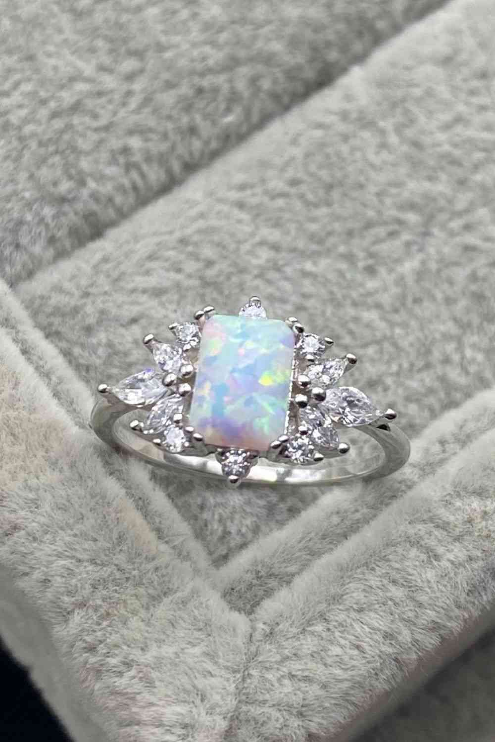 925 Sterling Silver Zircon and Opal Ring - Ladyez