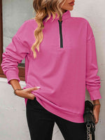 Zip-Up Dropped Shoulder Sweatshirt - Ladyez
