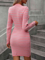 Striped Round Neck Sweater Dress - Ladyez