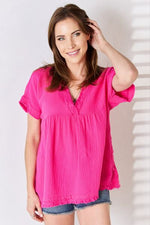 Zenana Full Size Raw Hem Short Sleeve Top - Ladyez