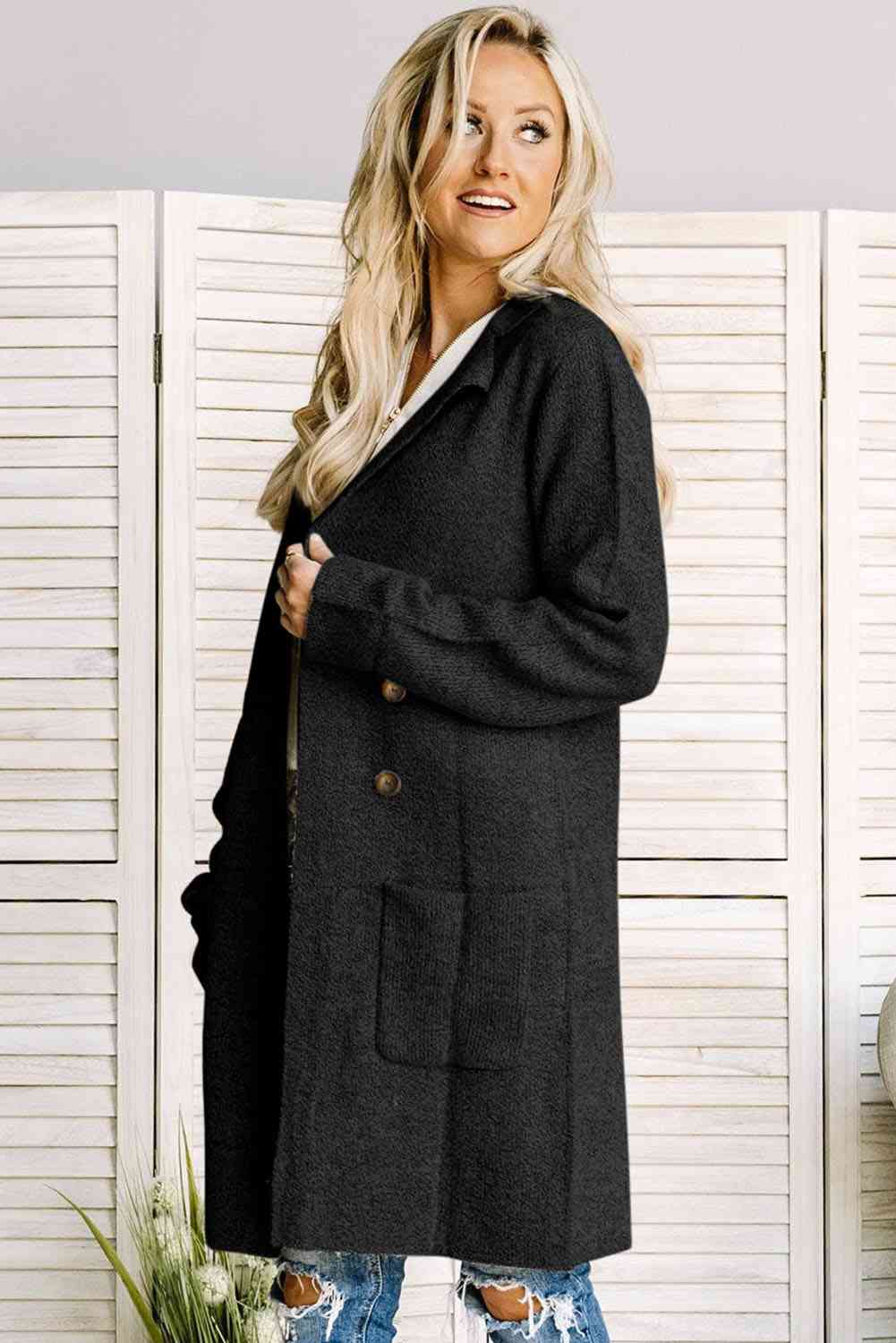 Lapel Collar Open Front Cardigan - Ladyez