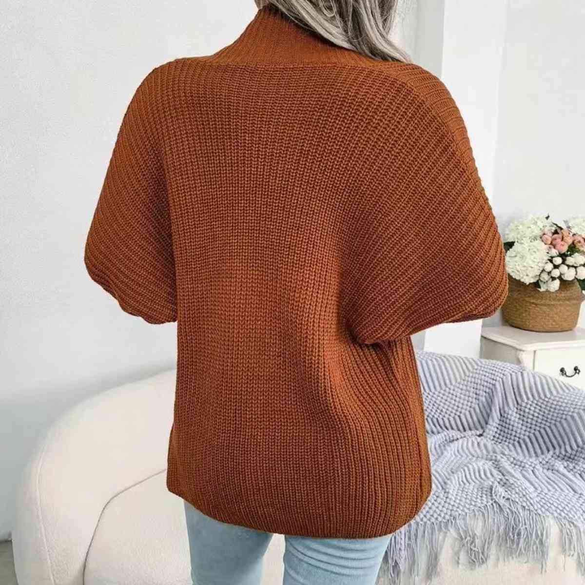 Open Front Lantern Sleeve Cardigan - Ladyez
