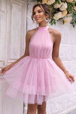 Halter Neck Backless Mesh Dress - Ladyez