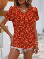 Ruche V-Neck Petal Sleeve Top - Ladyez
