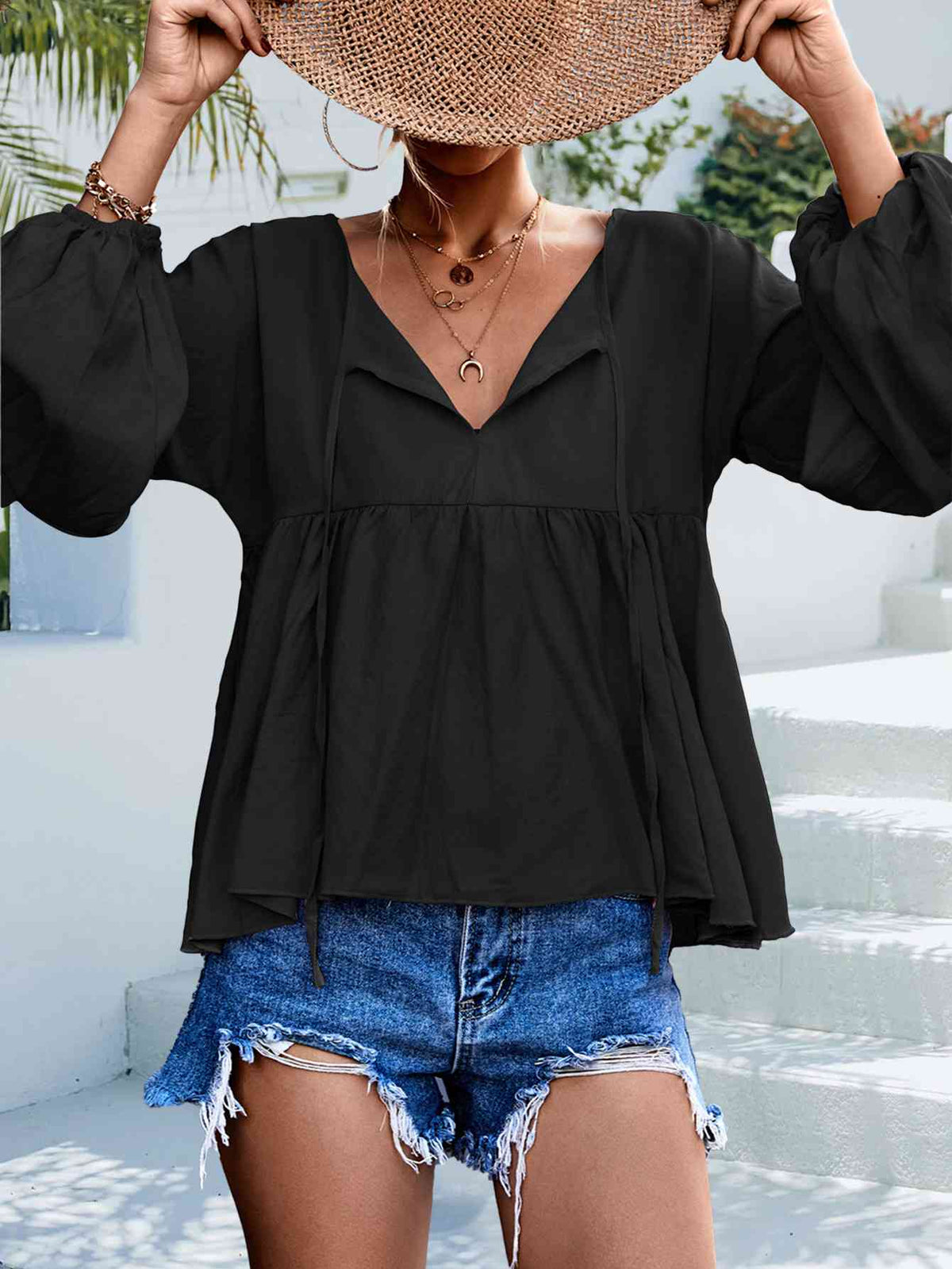 Puff Sleeve Babydoll Blouse - Ladyez