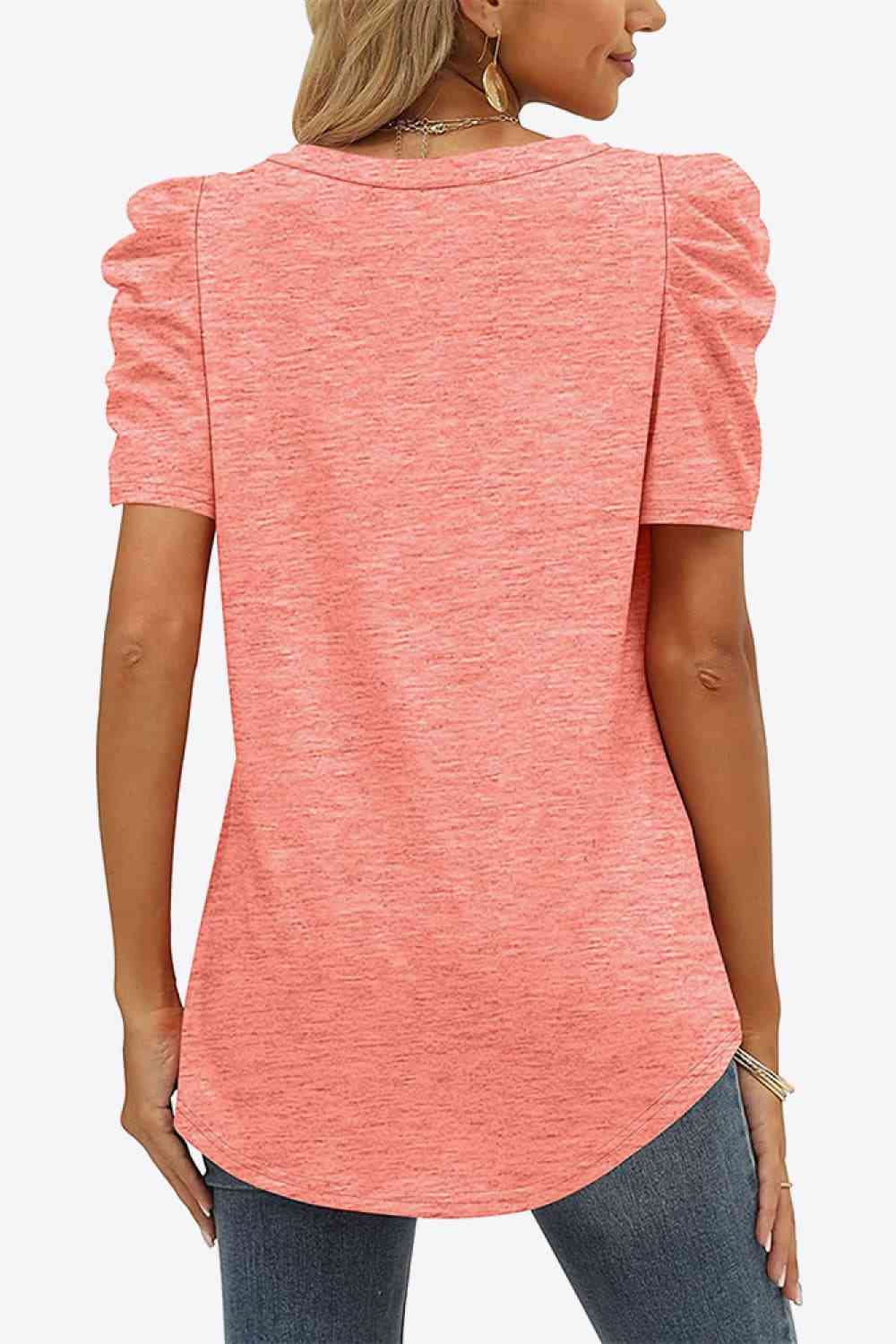 V-Neck Puff Sleeve Tee - Ladyez