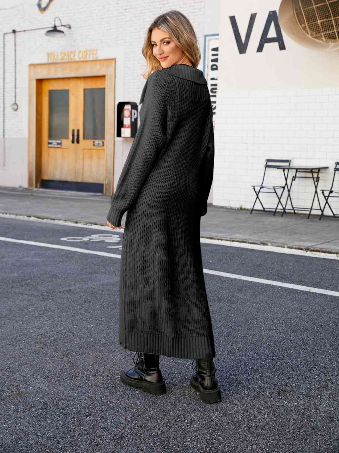 Full Size Collared Open Front Duster Cardigan - Ladyez