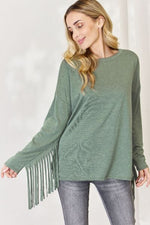 Celeste Full Size Fringe Detail Long Sleeve Top - Ladyez