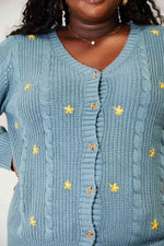 HEYSON Full Size Floral Embroidered Cable Cardigan - Ladyez