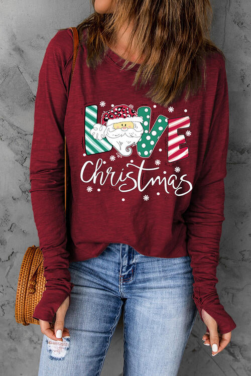 Graphic Round Neck Long Sleeve Blouse - Ladyez