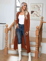 Cable-Knit Open Front Cardigan with Pockets - Ladyez