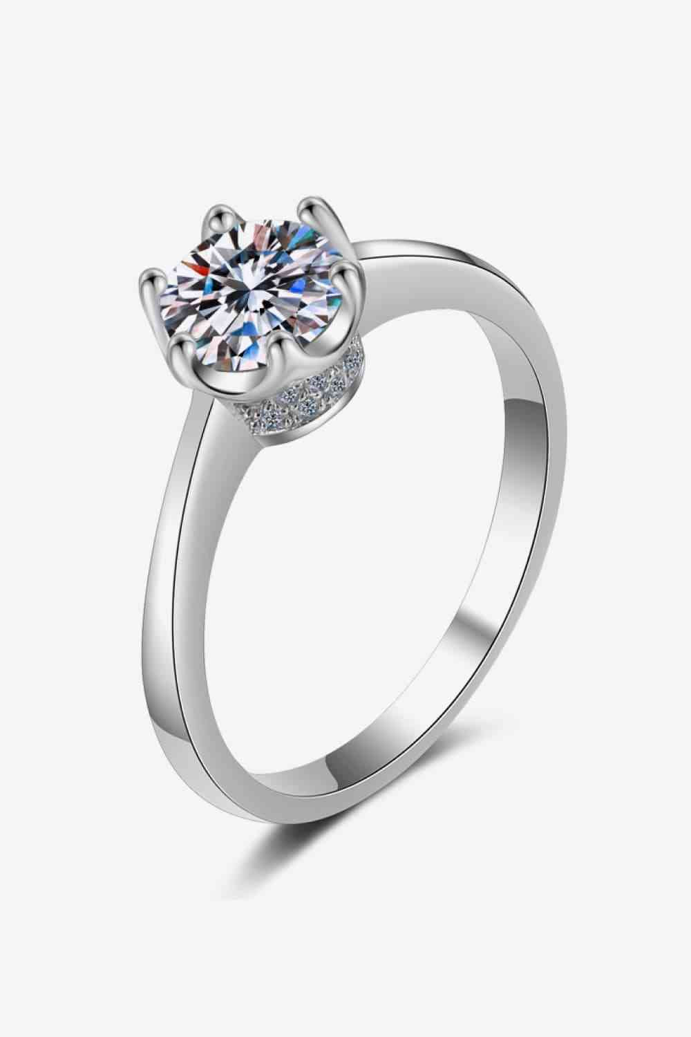 1 Carat Moissanite Rhodium-Plated Solitaire Ring - Ladyez