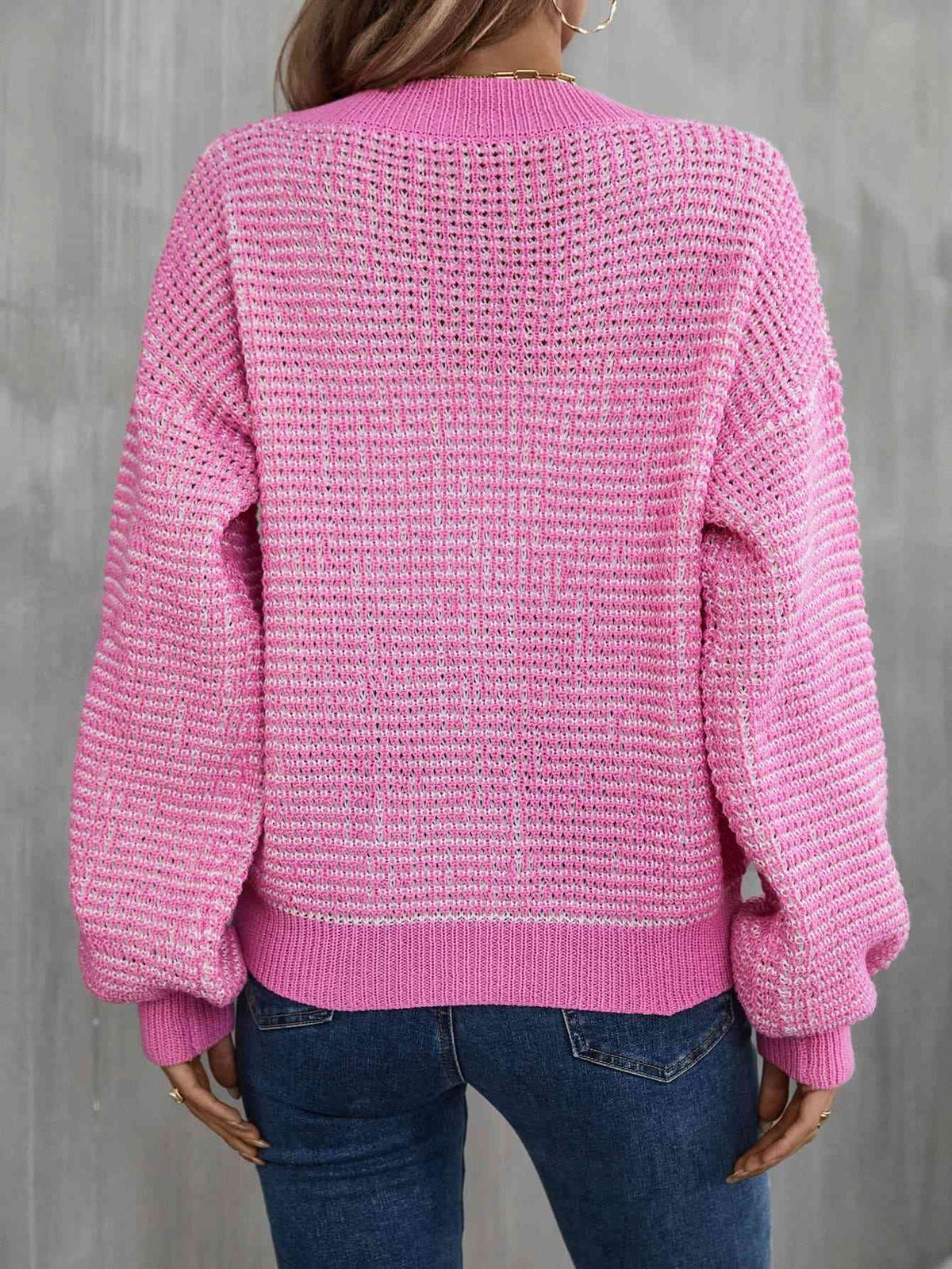 V-Neck Dropped Shoulder Cardigan - Ladyez