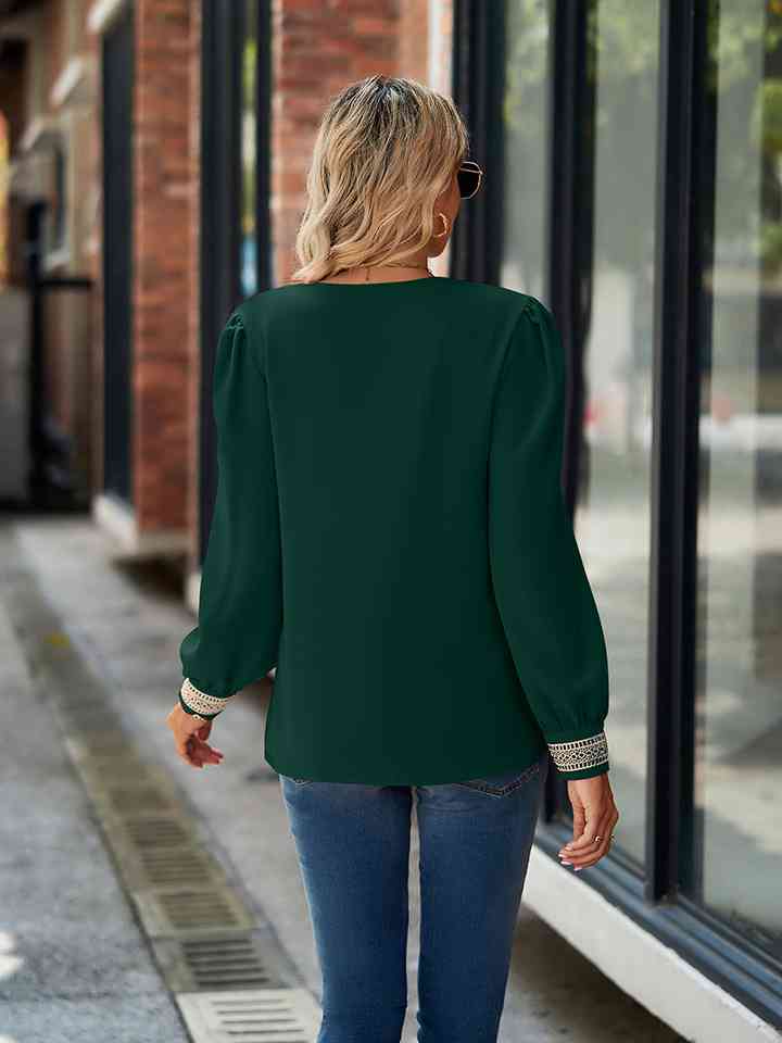 V-Neck Long Sleeve Blouse - Ladyez