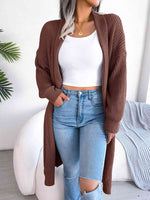 Open Front Dropped Shoulder Longline Cardigan - Ladyez