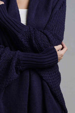 Double Take Dolman Sleeve Open Front Ribbed Trim Longline Cardigan - Ladyez