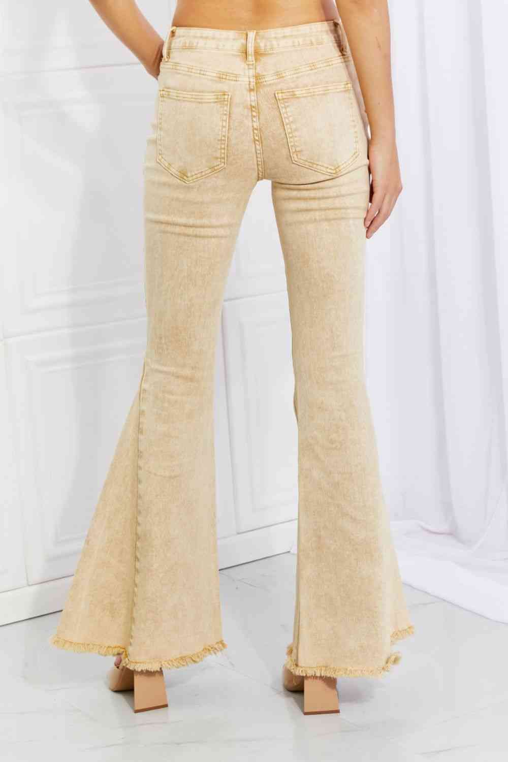 Color Theory Flip Side Fray Hem Bell Bottom Jeans in Yellow - Ladyez