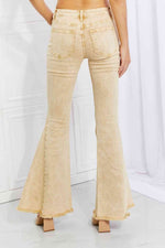 Color Theory Flip Side Fray Hem Bell Bottom Jeans in Yellow - Ladyez