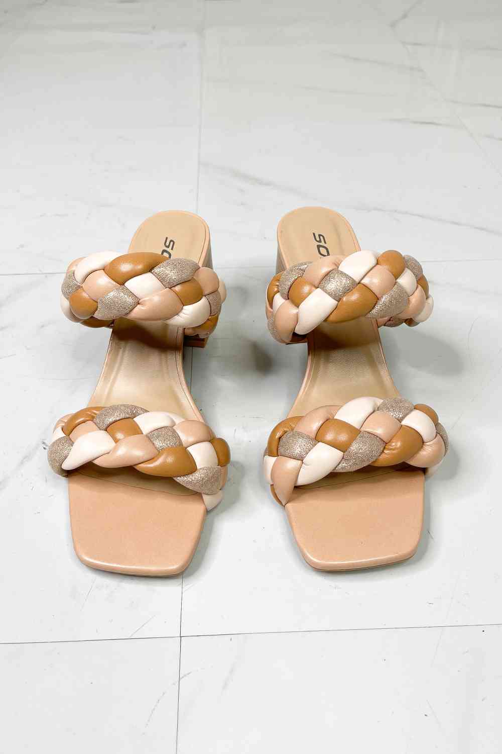 SODA Interwoven Ideas Braided Strap Block Heel Slide Sandal in Nude - Ladyez