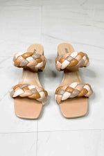SODA Interwoven Ideas Braided Strap Block Heel Slide Sandal in Nude - Ladyez