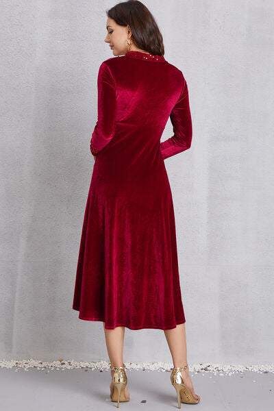 Sequin Long Sleeve Midi Dress - Ladyez