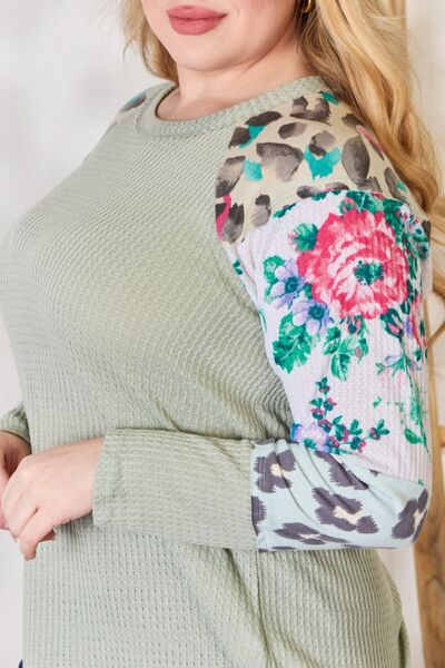 Hailey & Co Full Size Printed Round Neck Blouse - Ladyez