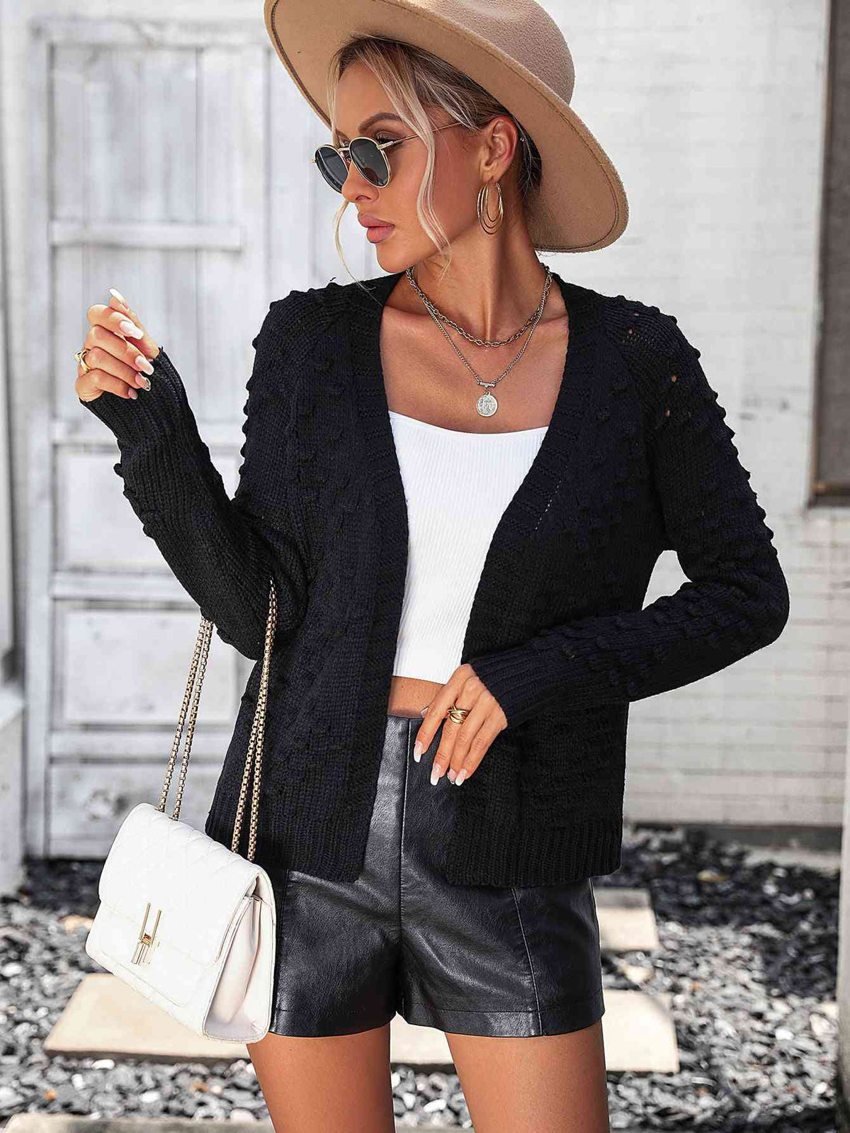 Open Front Long Sleeve Cardigan - Ladyez