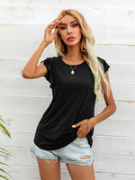 Round Neck Butterfly Sleeve Top - Ladyez