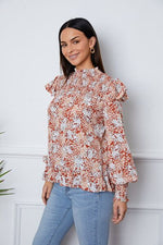 Floral Smocked Lantern Sleeve Ruffled Blouse - Ladyez