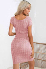 Decorative Button Round Neck Short Sleeve Sweater Dress - Ladyez