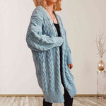 Cable-Knit Open Front Dropped Shoulder Cardigan - Ladyez