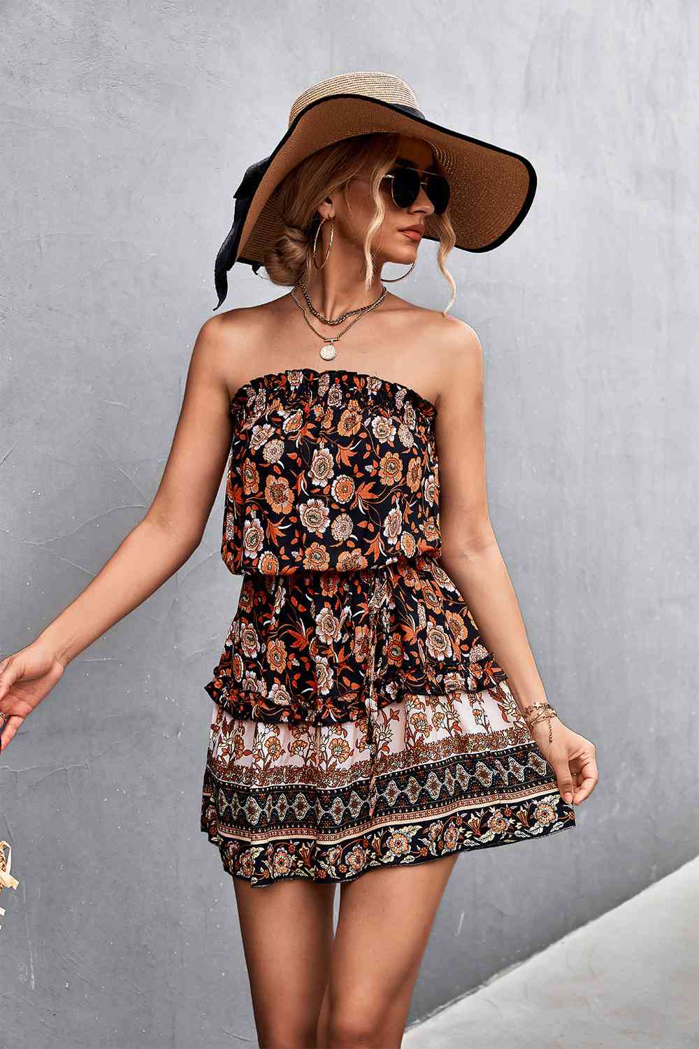 Bohemian Frill Trim Strapless Dress - Ladyez