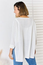 Zenana Full Size Waffle Knit V-Neck Long Sleeve Slit Top - Ladyez