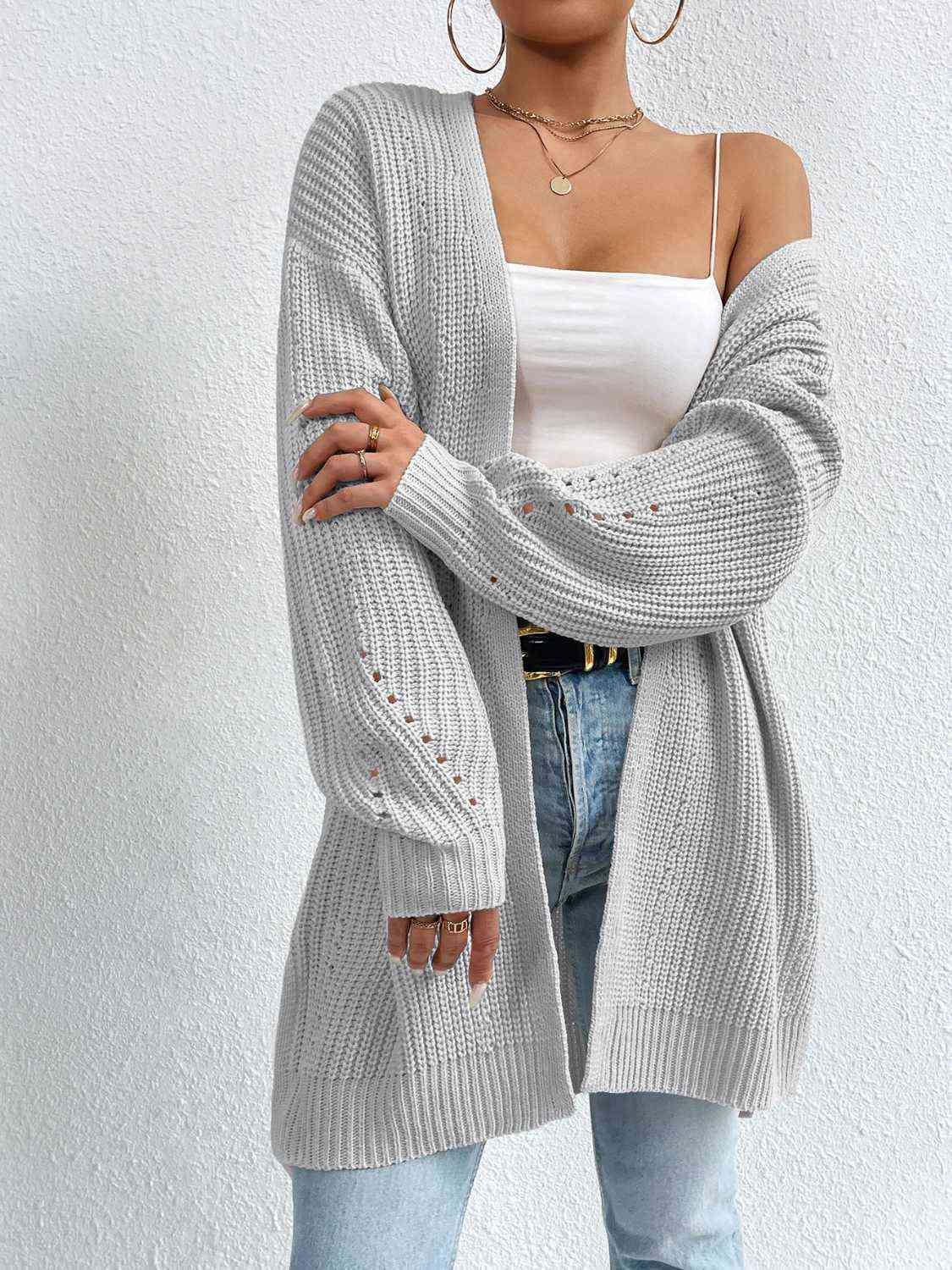 Open Front Dropped Shoulder Slit Cardigan - Ladyez