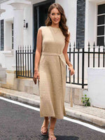 Sleeveless Round Neck Slit Sweater Dress - Ladyez