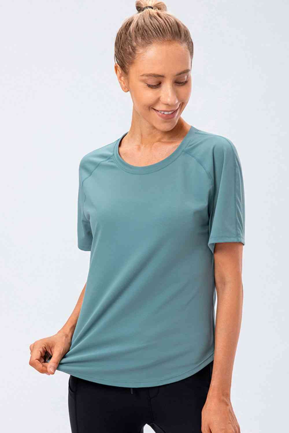 Round Neck Raglan Sleeve Active Tee - Ladyez
