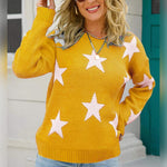 Star Pattern Round Neck Sweater - Ladyez