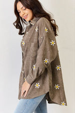 J.NNA Flower Pattern Corduroy Button Down Shirt - Ladyez