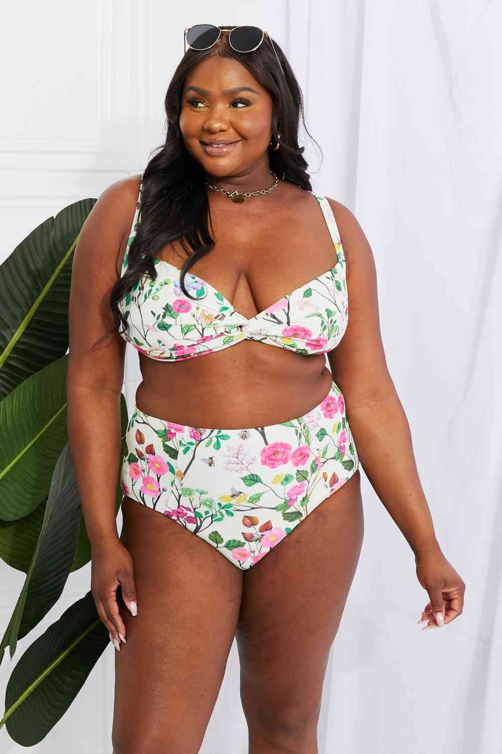 Marina West Swim Take A Dip Twist High-Rise Bikini in Cream - Ladyez