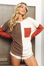BiBi Color Block Brushed Checker Top - Ladyez